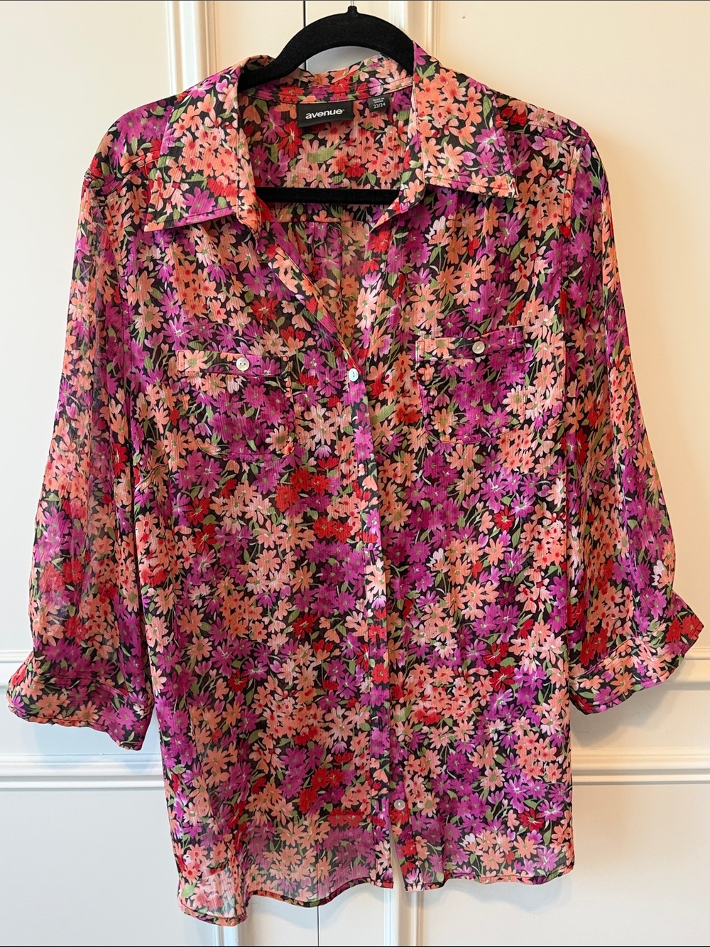 Avenue Pink Multi Floral Button-Down Shirt
